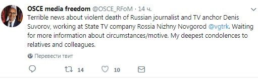 ОБСЕ выразила соболезнования в связи с убийством нижегородского журналиста Дениса Суворова
